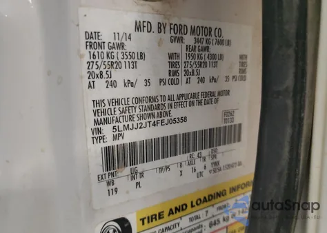 2015 Lincoln Navigator из США, поврежденный, VIN 5LMJJ2JT4FEJ05358